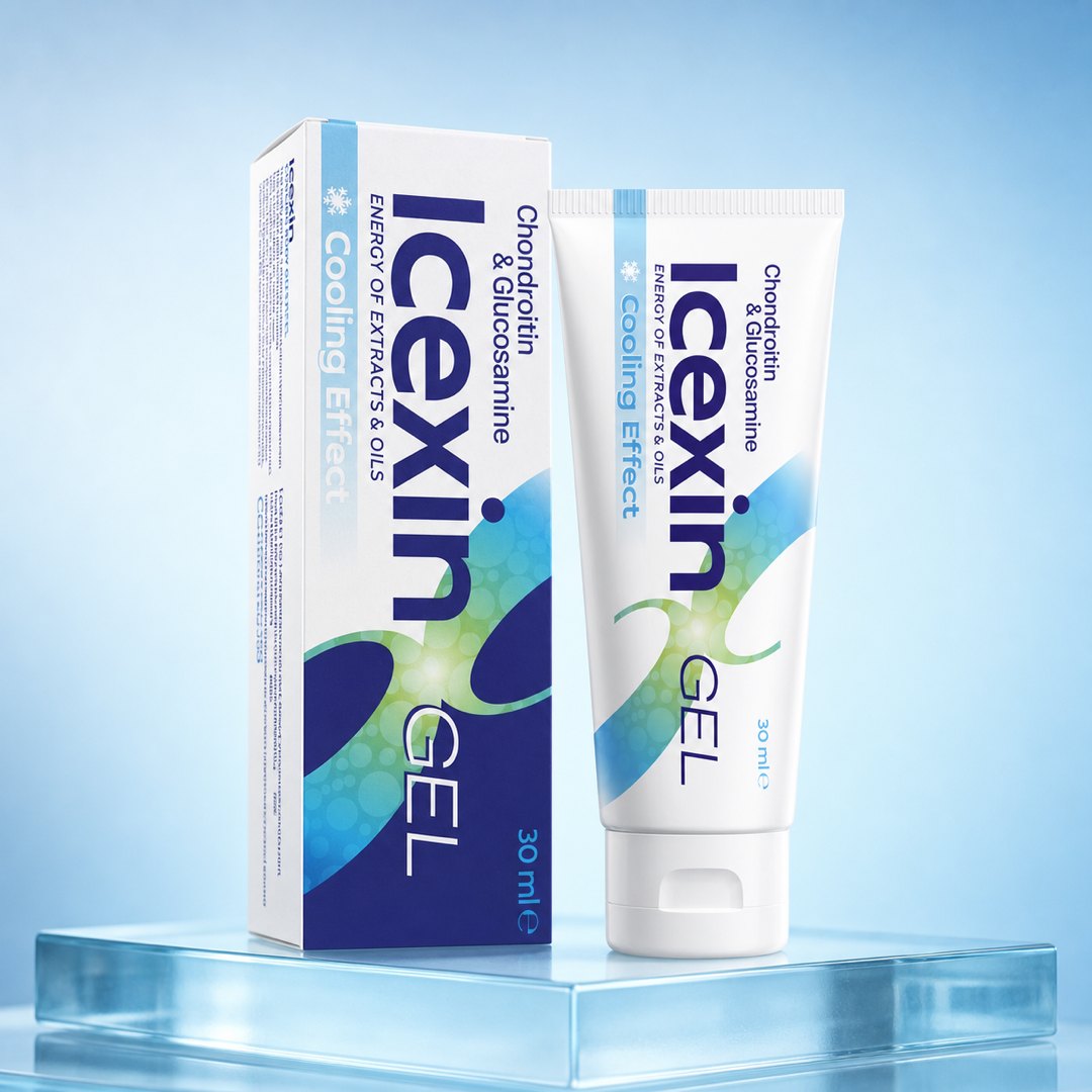 Tub de gel cosmetic răcoritor Icexin de 30 ml, fotografiat pe o suprafață curată